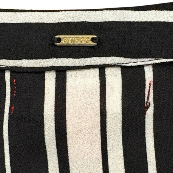 Guess Semi Sheer Black and White Long Sleeve Striped Wrap Top Women’s Sz Medium - Picture 5 of 8